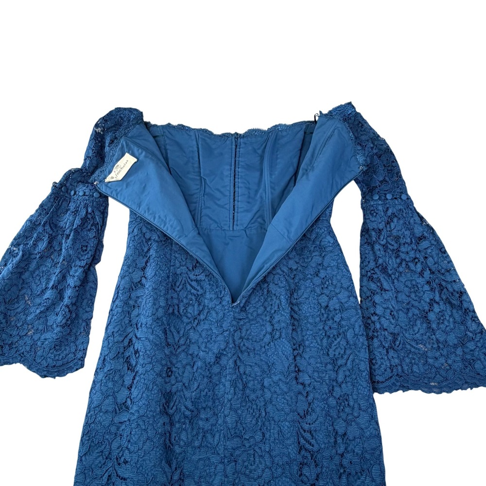 N Nicholas Blue Lace Octavia Cocktail Dress Off Shoulder Bell Sleeve S 8‎ - Picture 8 of 16